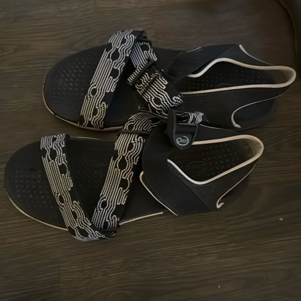 Black and white chacos